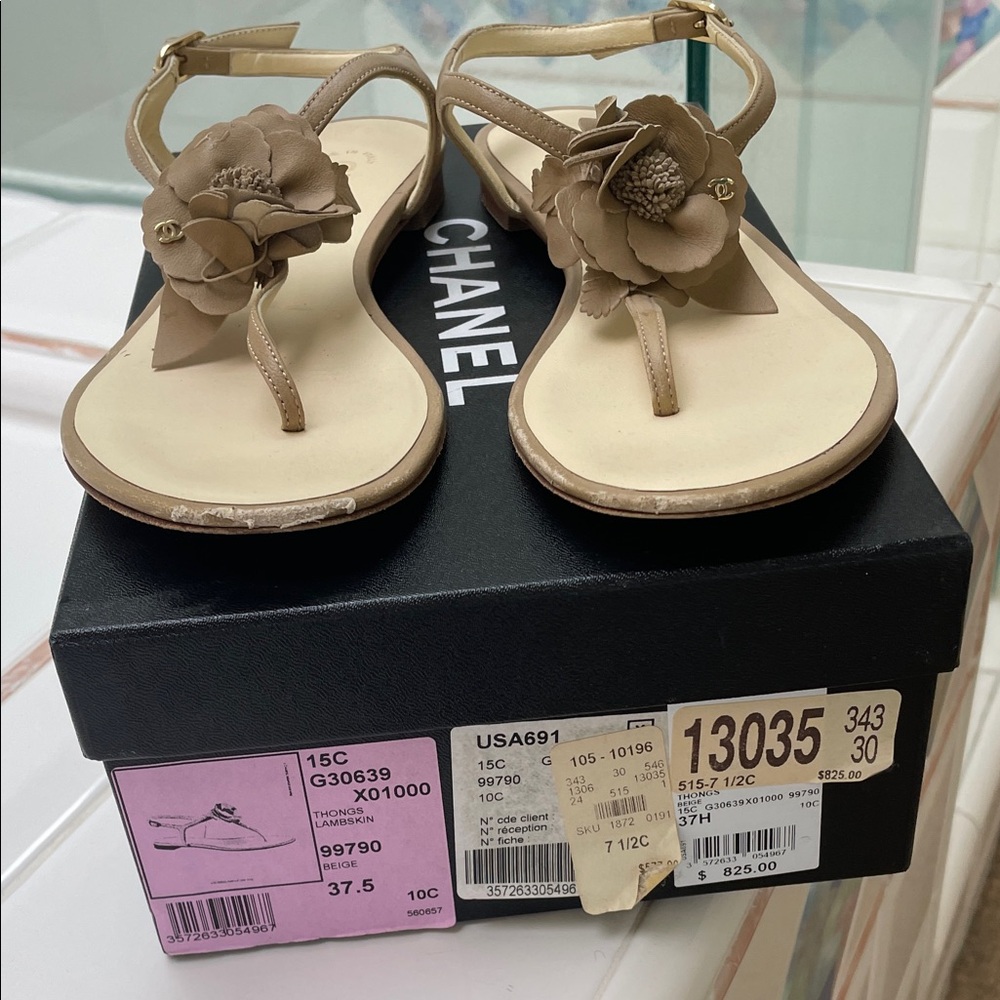 CHANEL Women's Beige Floral Sandals